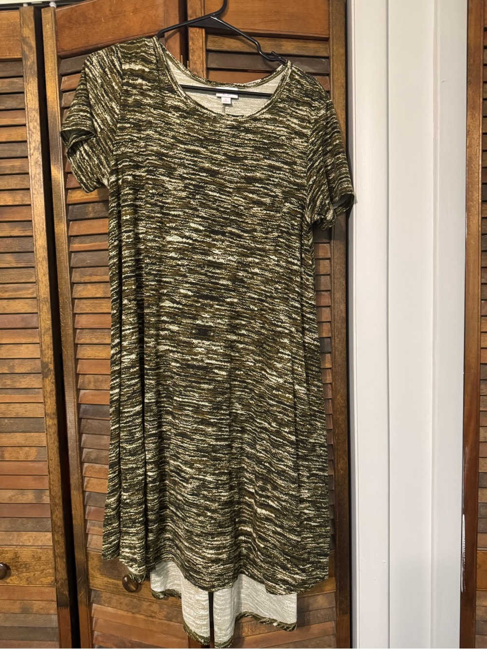 LuLaRoe Olive & Cream Short Sleeve Midi Dress